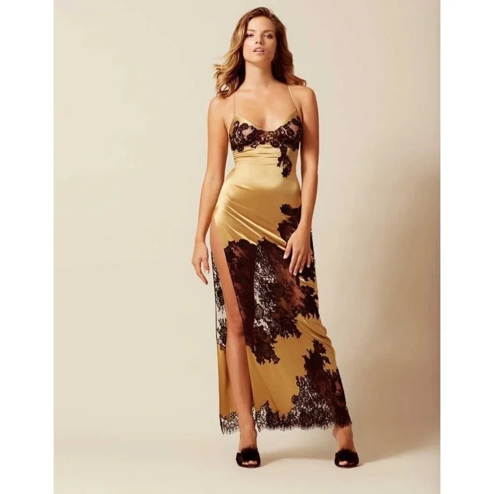 Agent Provocateur Nayeli Gold Black Silk Slip Dress AP2 Small - Picture 1 of 16